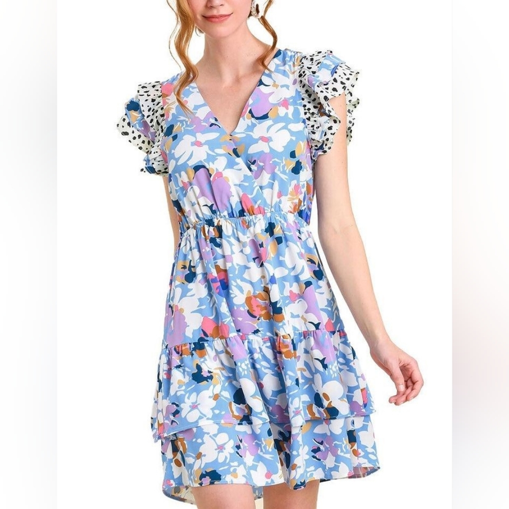 STYLE U Women's Ruffled Sleeve Floral Wrap Dress Size Small